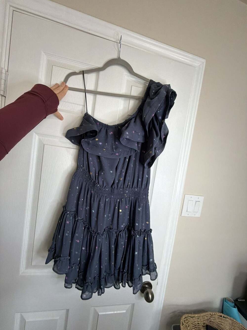BuddyLove One Shoulder Star Print Ruffle Mini Dress Size Large